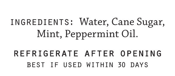 Ingredients list for El Guapo Candy Cane Syrup on a white background