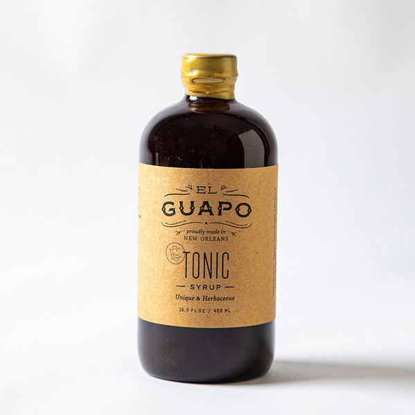 Bottle large of El Guapo Tonic Syrup on a white background