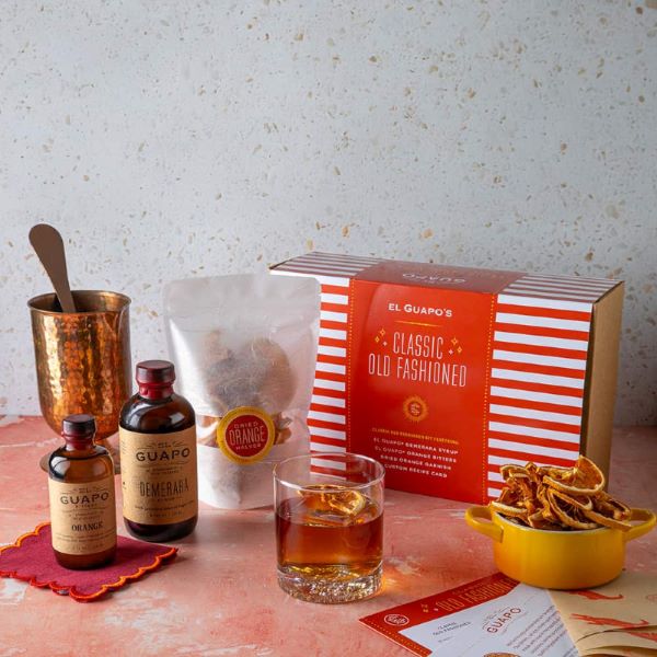 El Guapo Old Fashioned cocktail mixer gift basket kit.