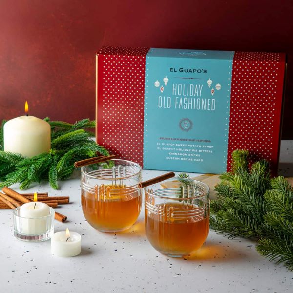 El Guapo Holiday Old Fashioned Kit with cocktail mixer, bitters and card.