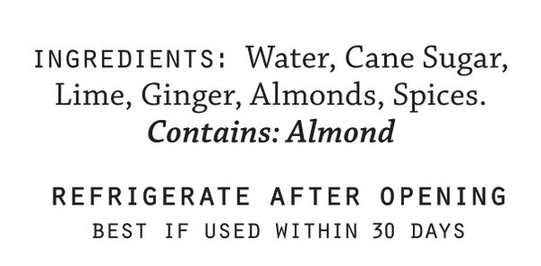 Ingredient list for El Guapo Falernum on a white background