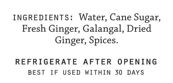 El Guapo Ginger Syrup ingredient list on white background