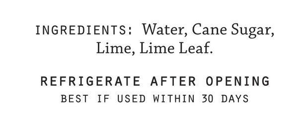 Ingredient list for El Guapo Lime Cordial on white background