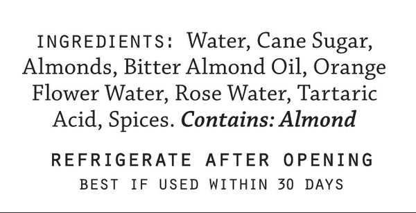 El Guapo Orgeat ingredient list on white background