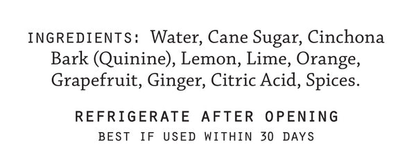 Ingredient list for El Guapo Tonic Syrup on a white background