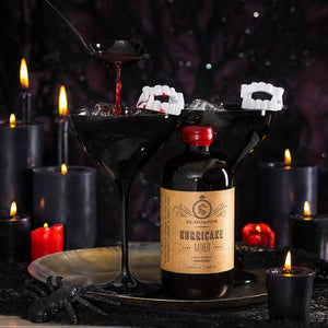 Sanguine Sangria cocktail made with El Guapo Hurricane Mixer and Halloween decorations