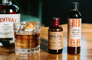 Southern New Fashioned cocktail with El Guapo Chicory Pecan Bitters and Red Clay Hot Honey