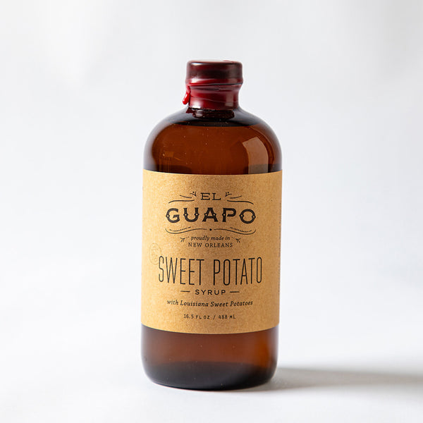 Large bottle of El Guapo Sweet Potato Syrup on a white background