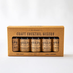 Paperboard Box of El Guapo Craft Cocktail Mixers on a white background