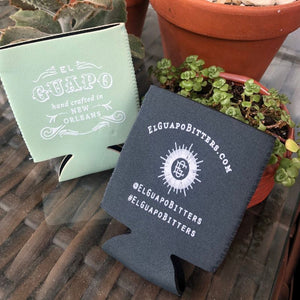 El Guapo branded can coozies collection display.