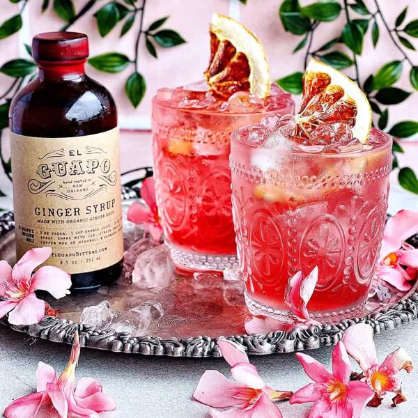 Sour Cherry Ginger Mezcal Margarita cocktail recipe with bitters.