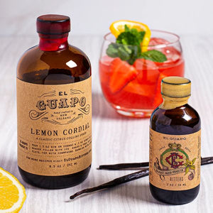 El Guapo Lemon Cordial and Vanilla Bitters with a strawberry citrus cocktail